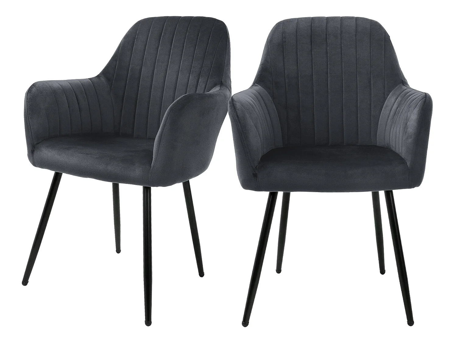 Set Di 2 Sedie Da Pranzo In Velluto Nero Con Braccioli - Eleganti E Versatili Per Soggiorno, Cucina E Ufficio - Gambe In Metallo Con Protezioni Antiscivolo - 4
