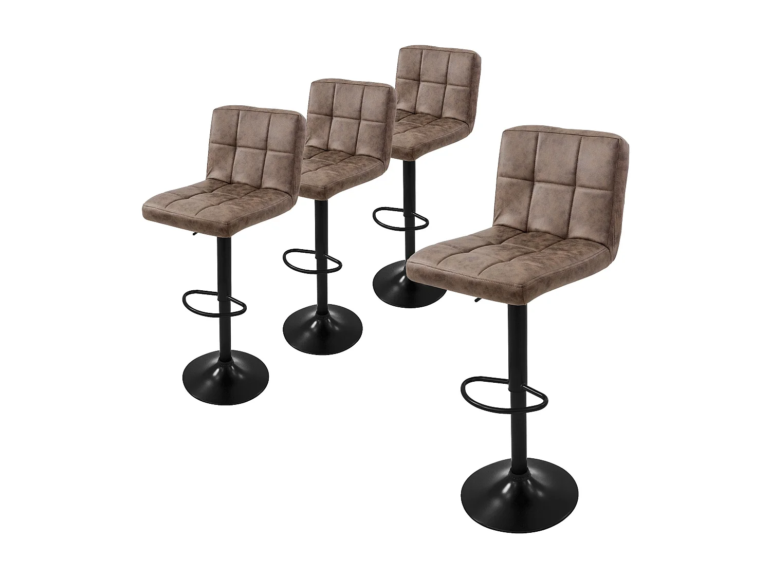 LANTUS Set 4 Sgabelli Da Bar Girevoli Regolabili In Altezza Con Schienale - Pelle PU Ecologica, Struttura In Acciaio Inox, Grigio Moderno