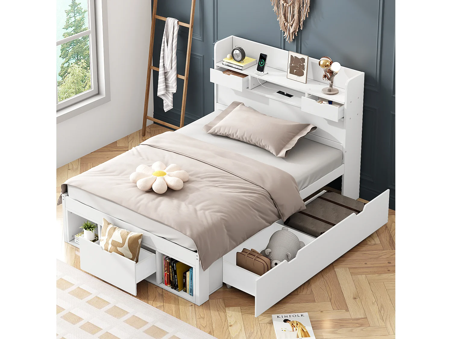 Letto matrimoniale Bianco in Legno Massello 200x200 cm CFW814709