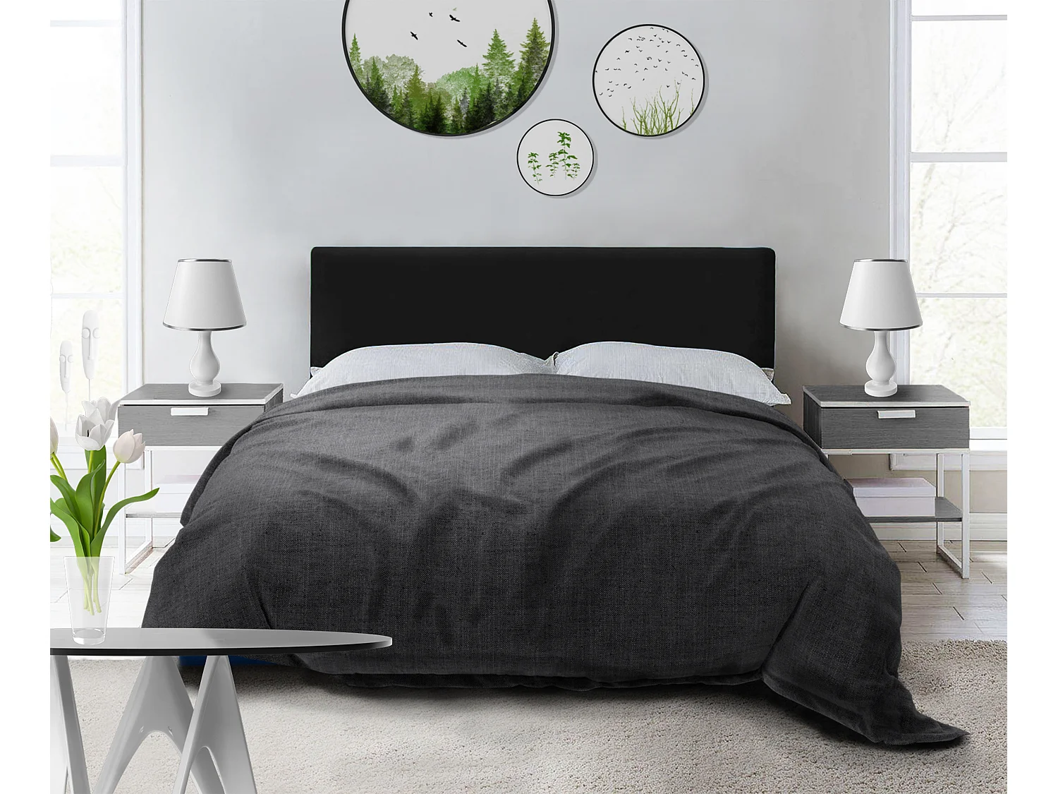 Letto Matrimoniale Imbottito In Tessuto Grigio Scuro Con Contenitore E Rete A Doghe – 180x200 Cm