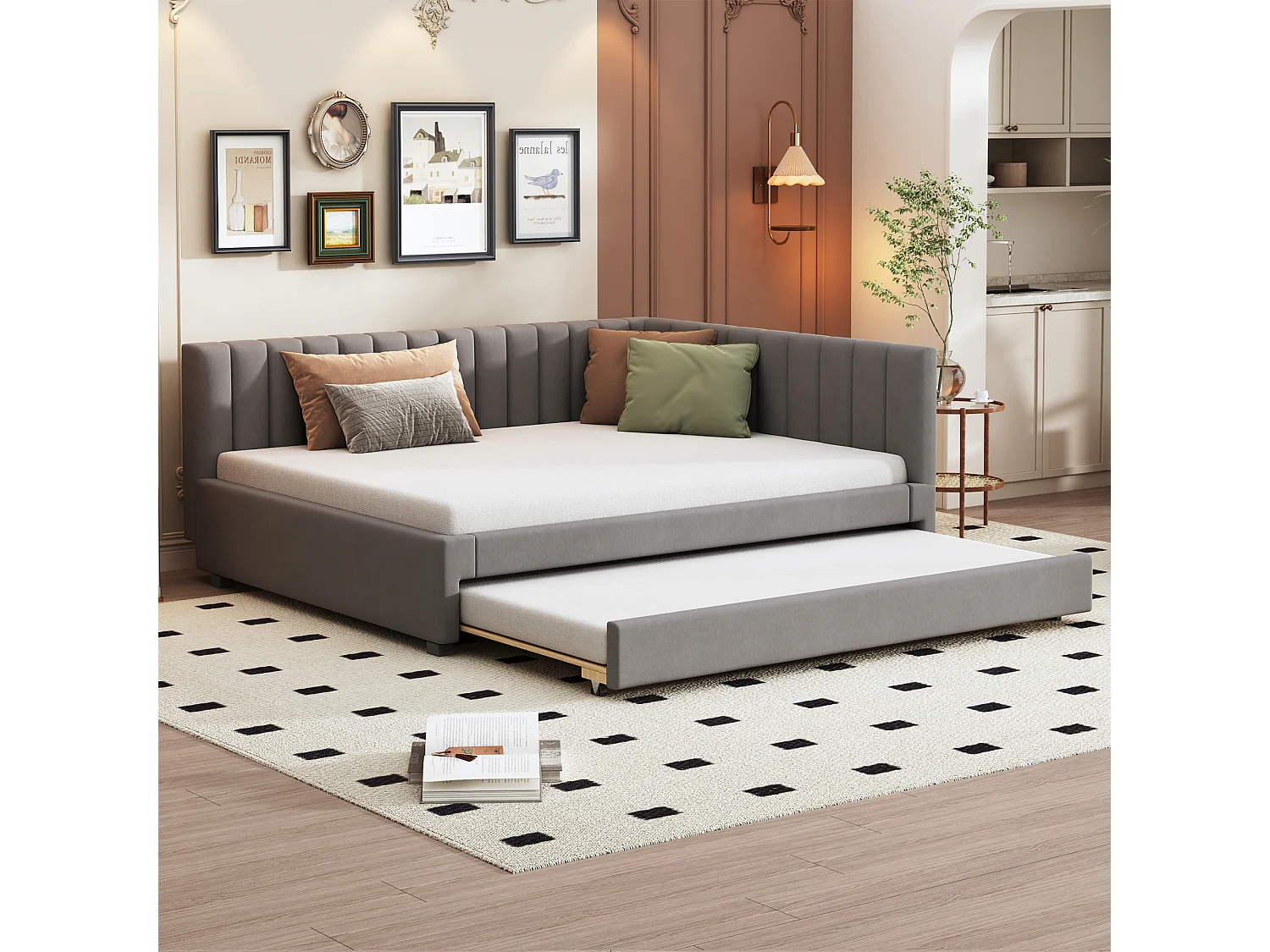 Letto matrimoniale, 140 x 200 cm, con cassetto, tessuto in velluto, rete a doghe, letto funzionale idraulico, ampio spazio (beige