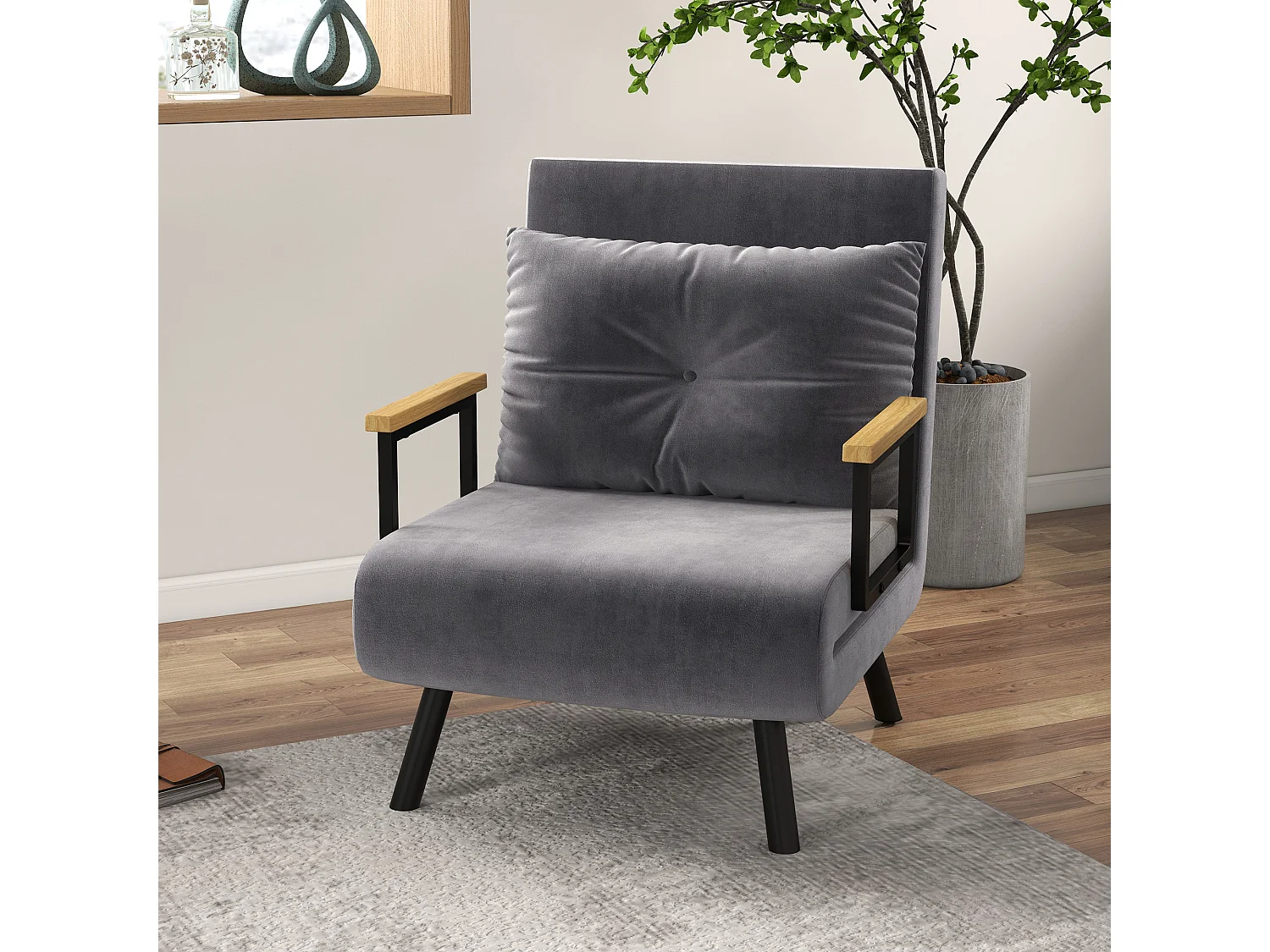 Poltrona Convertibile Bealife Divano Letto Monoposto Chaise Longue con Cuscino Regolabile Pieghevole