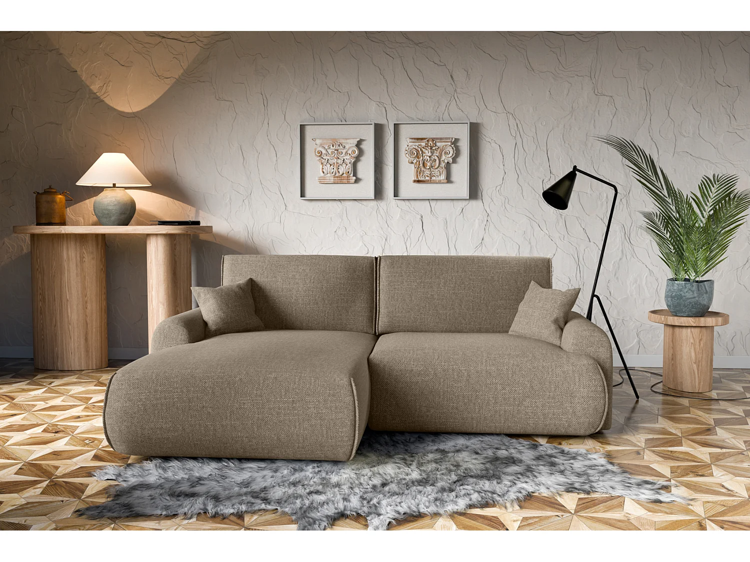 Divano letto angolare in velluto a coste reversibile "Axel" - 3 posti - Grigio