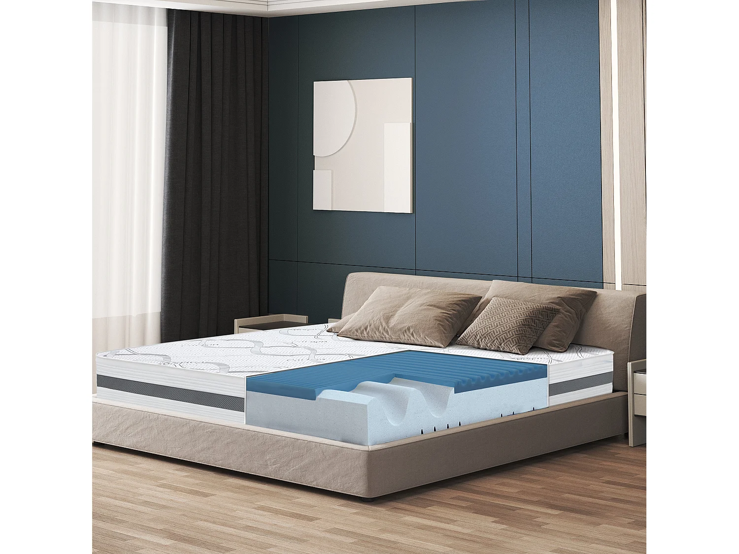 Materasso Pieghevole In Memory Foam 190x75x10 Cm - Singolo, Arrotolabile, Con Fodera Lavabile, Blu - Per Campeggio E Ospiti