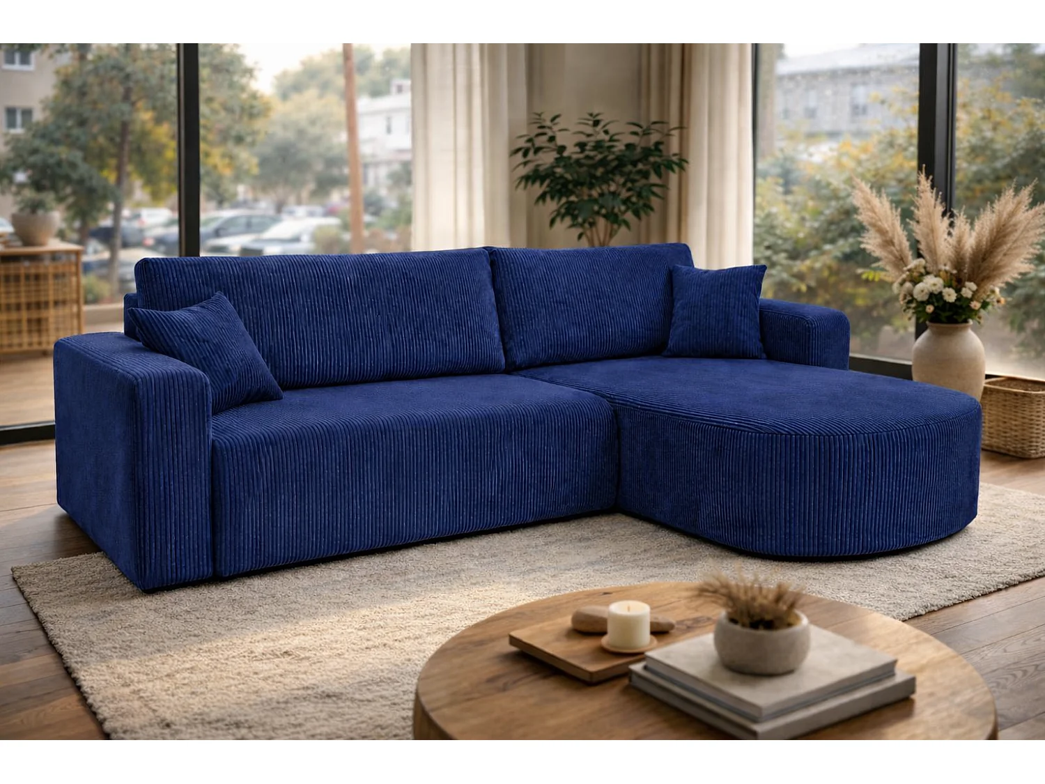 Divano Angolare Modulare In Velluto A Coste, Beige, 235x128x60 Cm, Imbottitura In Schiuma Ad Alta Densità, Con 2 Cuscini, Completamente Compresso
