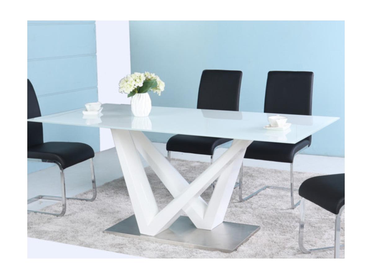 Tavolo da pranzo NUTSY per 6 - MDF e vetro temperato bianco Tavolo da pranzo NUTSY per 6 - MDF e vetro temperato bianco