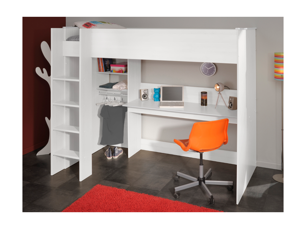 Letto soppalco BARTHOLOME 90x200 tavolo opzione materasso Letto soppalco BARTHOLOME 90x200 tavolo opzione materasso
